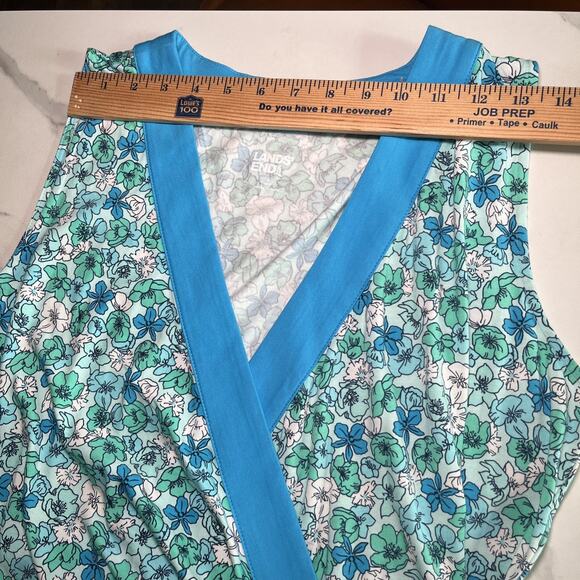 Lands End Faux Wrap Maxi Dress Size Large Floral Sleeveless Stretch Blue NWT - Picture 5 of 16